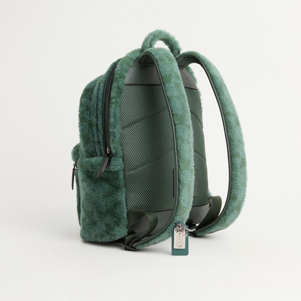 COACH®,Upcrafted Charter Backpack In Signature Shearling,,Angle View