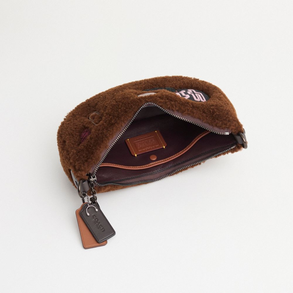 COACH®,Upcrafted Mira Shoulder Bag,Leather,Shearling,Shoulder Bag,Applique,Embossed,Metal,Logo,Sustainable,Vegan,Gold Meta...,Brown,Inside View,Top View