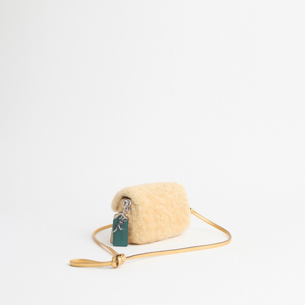 COACH®,Upcrafted Pillow Tabby Shoulder Bag 18 In Shearling,Shearling,Leather,Shoulder Bag,Bead Embellishment,Knot,Embossed...,Beige,Angle View