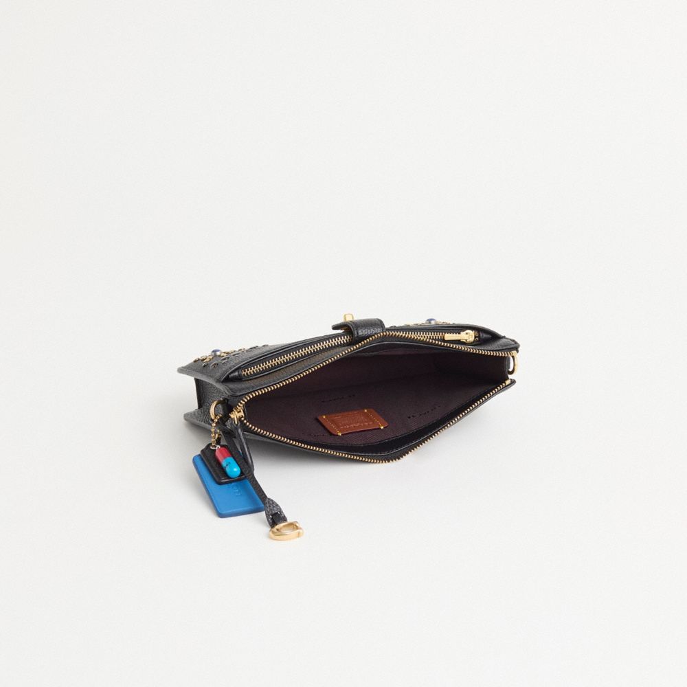 COACH®,Upcrafted Noa Pop Up Messenger,Leather,Crossbody,Wristlet,Faux Leather,Studded,Casual,Black,Inside View,Top View