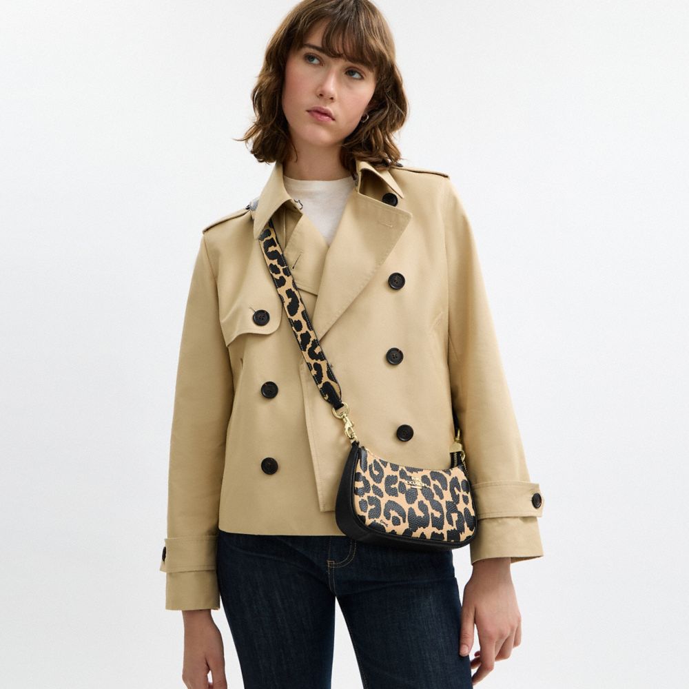 COACH®,Leather Strap With Leopard Print,Leather,Bag Straps,Adjustable,Black