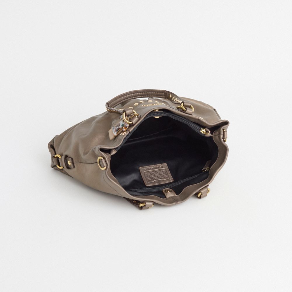 COACH®,Upcrafted Ashley Carryall,Leather,Tote,Metal,Pleats,Studded,Logo,Brass,Day Party,Beige,Inside View,Top View