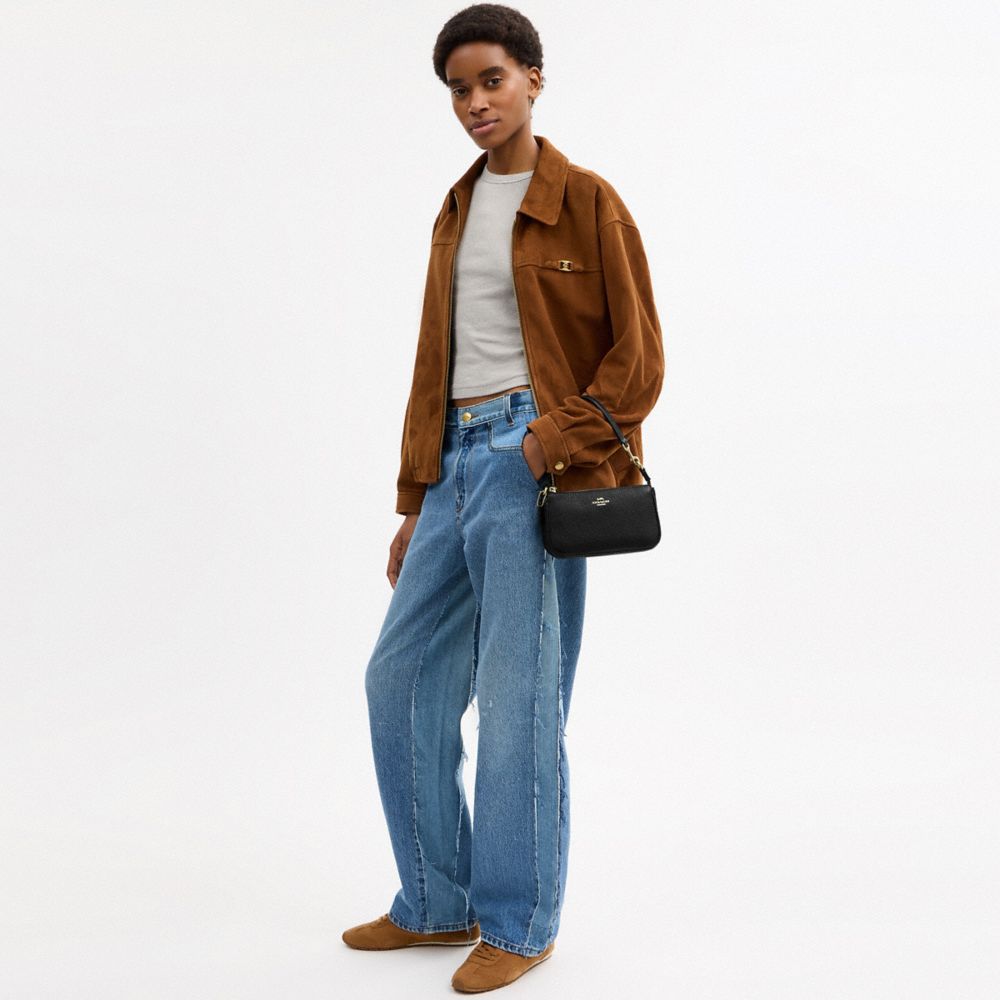 COACH®,Nolita 19,Leather,Pouch,Wristlet,Metal,Logo,Gold Metal,Casual,Black,Detail View