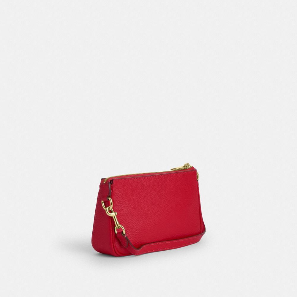 COACH®,Nolita 19,Leather,Wristlet,Pouch,Logo,Metal,Gold Metal,Casual,Red,Angle View