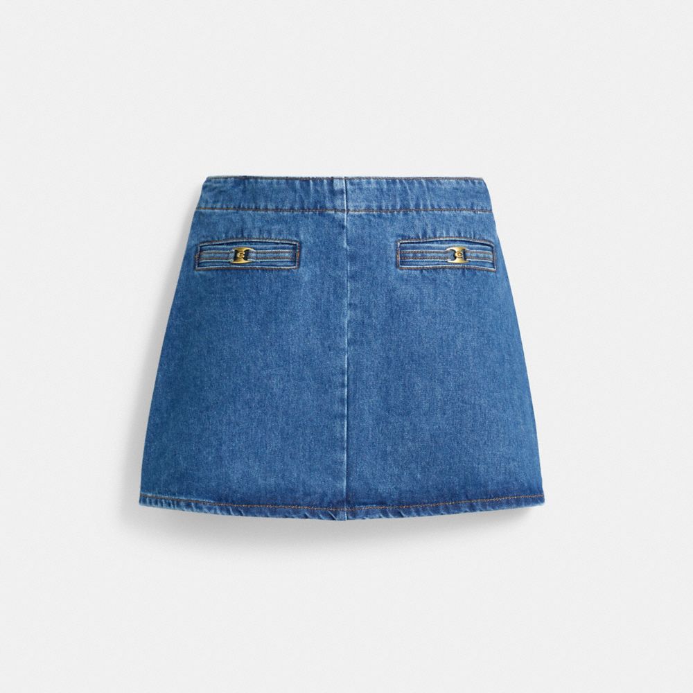 COACH®,Heritage C Denim Mini Skirt In Organic Cotton,,Front View