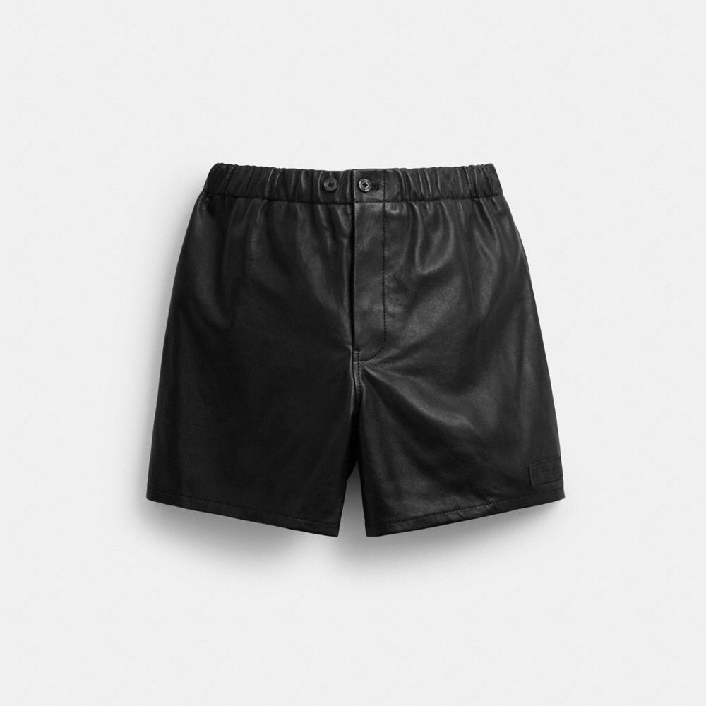 COACH®,Leather Shorts,Black,Front View