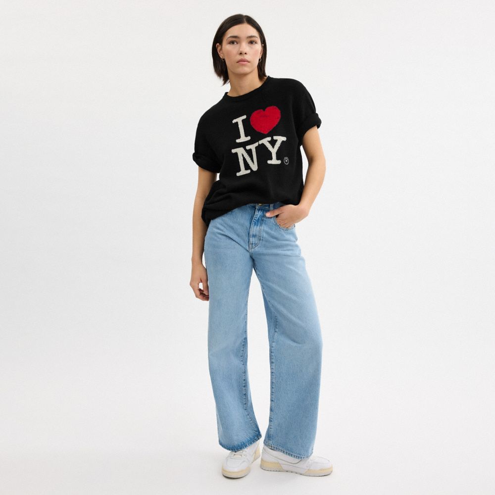 COACH®,New York Knit T Shirt,Cotton,Cashmere,Pullover,Sweater,Embroidered,Casual,Black,Scale View