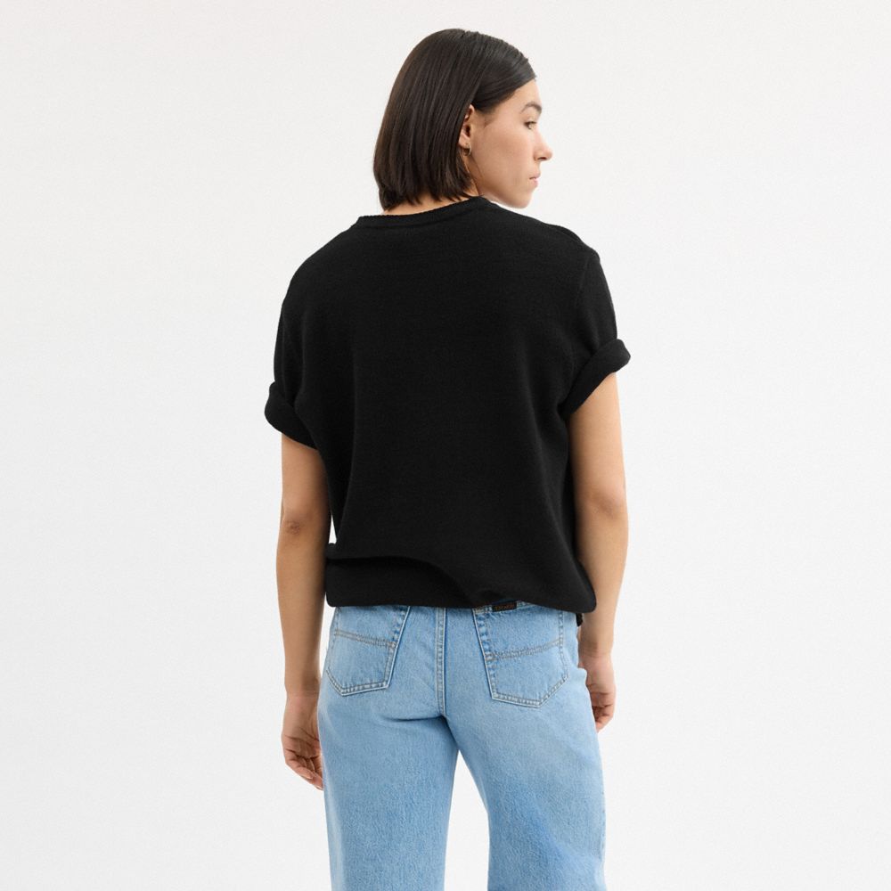 COACH®,New York Knit T Shirt,Cotton,Cashmere,Pullover,Sweater,Embroidered,Casual,Black,Scale View