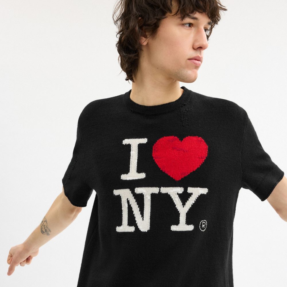 COACH®,New York Knit T Shirt,Cotton,Cashmere,Pullover,Sweater,Embroidered,Casual,Black,Detail View