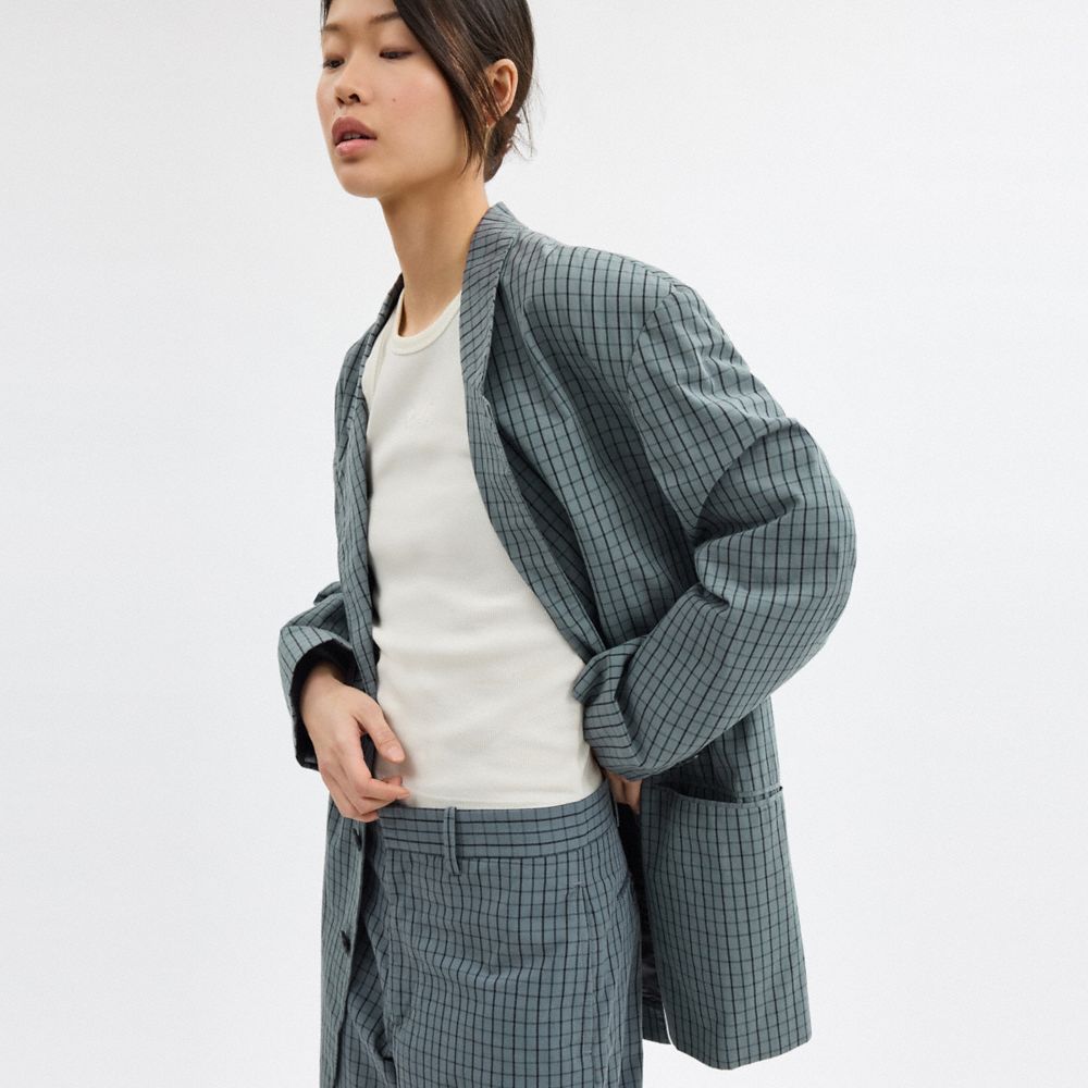 COACH®,Single Breasted Patterned Blazer,,Detail View