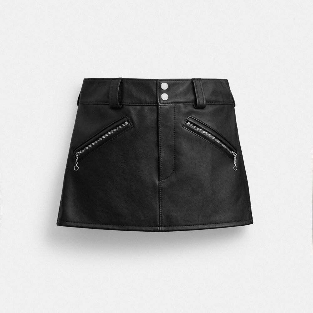 COACH®,Leather Mini Skirt,Black,Front View image number 0