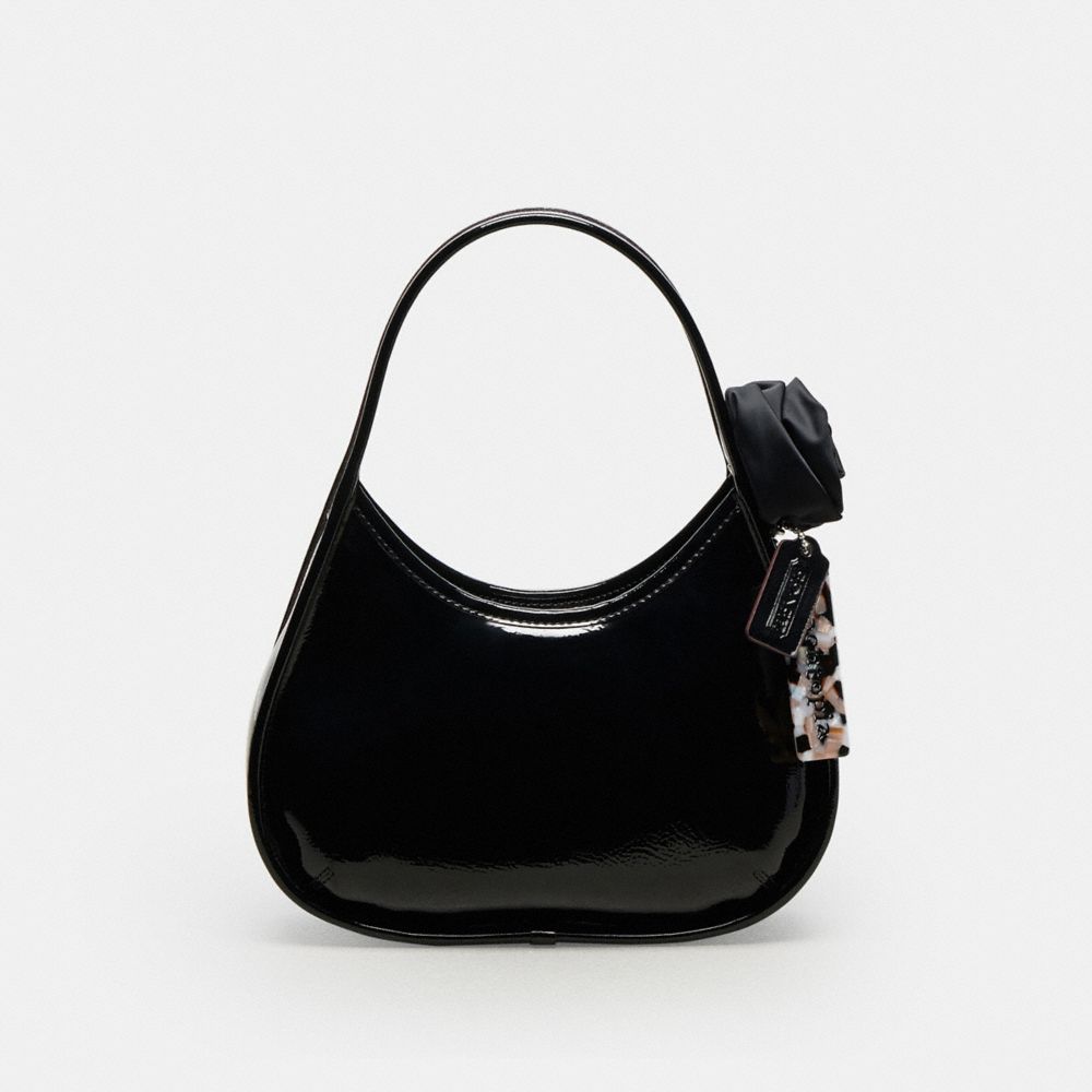 COACH®,Ergo Bag In Crinkle Patent Coachtopia Leather With Rosette,Recycled Polyester,Leather,Shoulder Bag,Logo,Sustainable...,Black,Front View