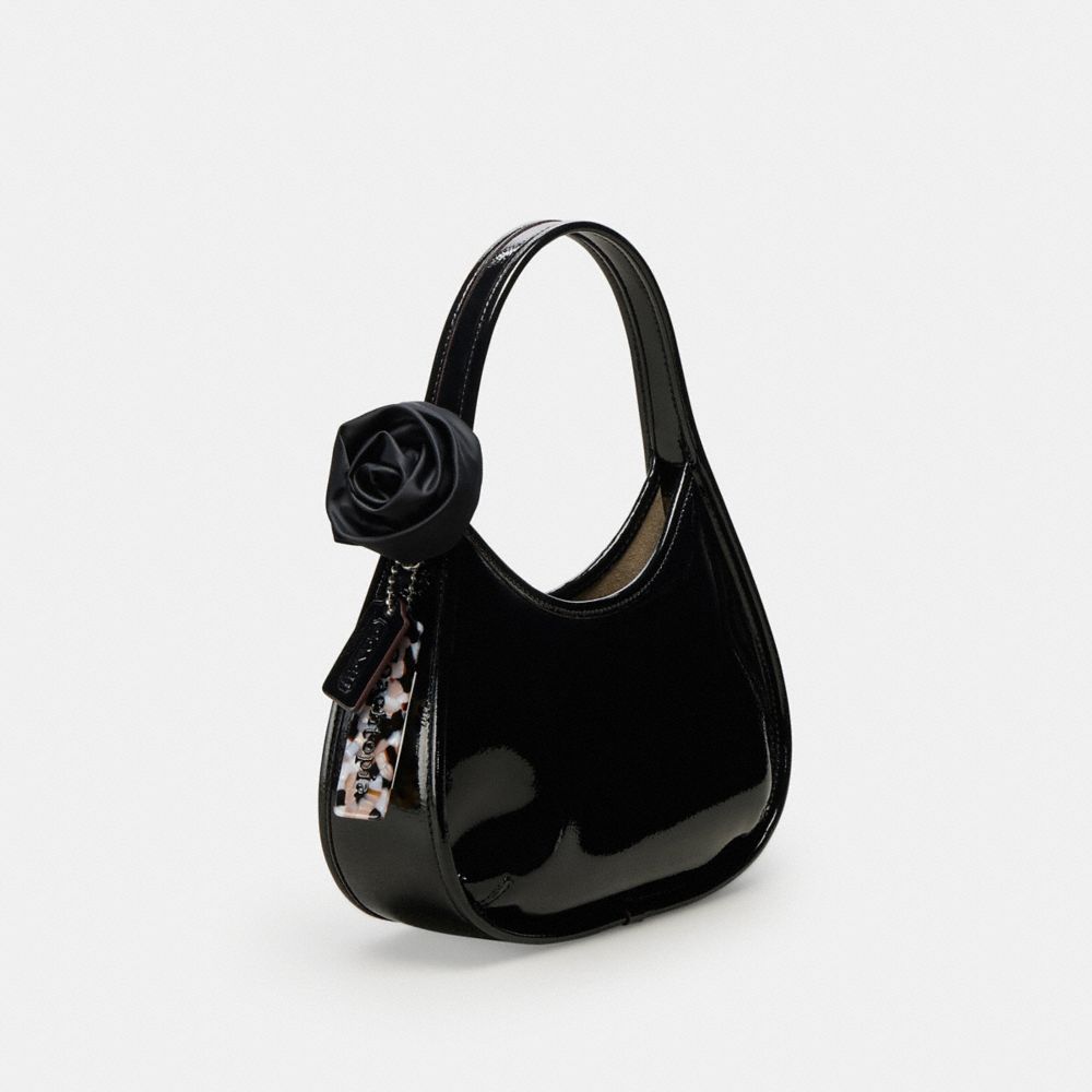 COACH®,Ergo Bag In Crinkle Patent Coachtopia Leather With Rosette,Recycled Polyester,Leather,Shoulder Bag,Logo,Sustainable...,Black,Angle View