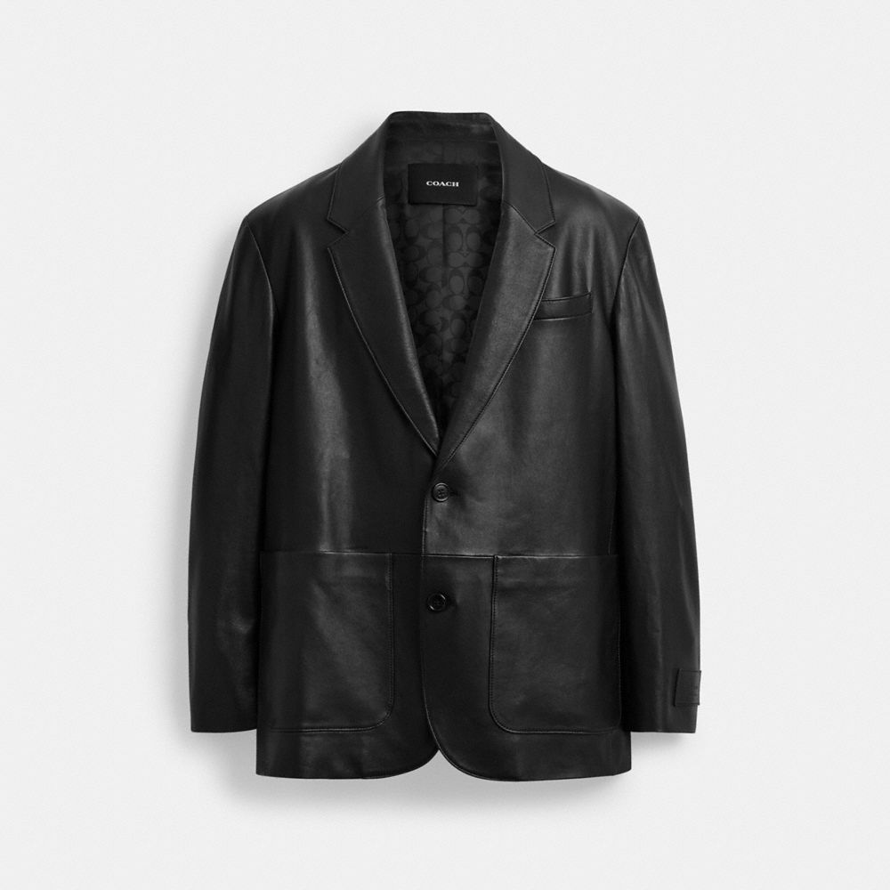 COACH®,Leather Blazer,Black,Front View image number 0