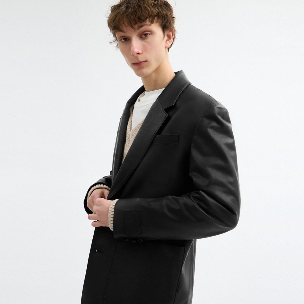 COACH®,Leather Blazer,Black,Detail View