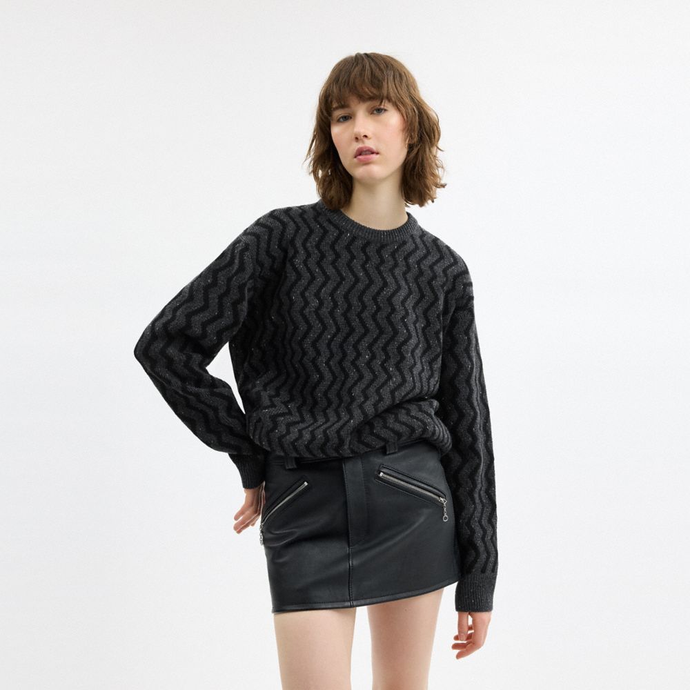 COACH®,Jacquard Sweater,Wool,Sweater,Pullover,Casual,Black,Scale View