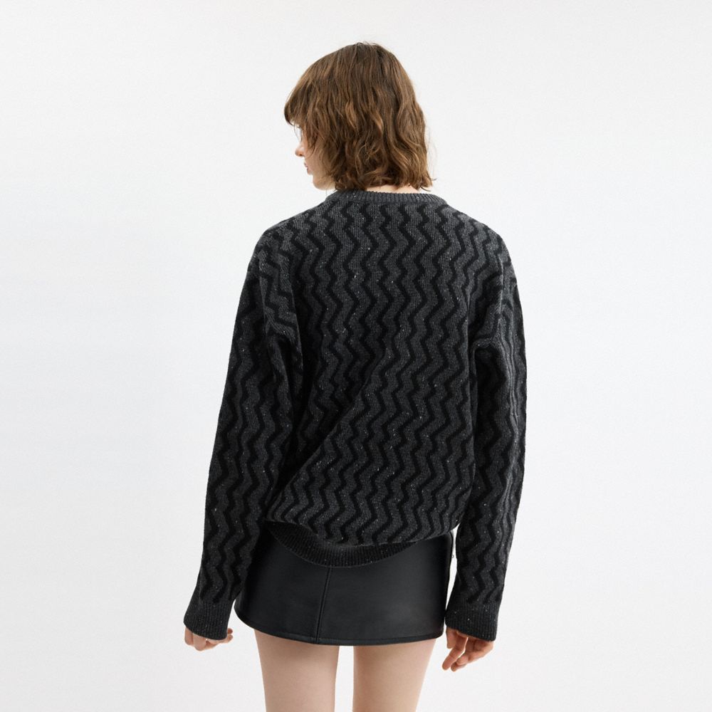 COACH®,Jacquard Sweater,Wool,Sweater,Pullover,Casual,Black,Scale View
