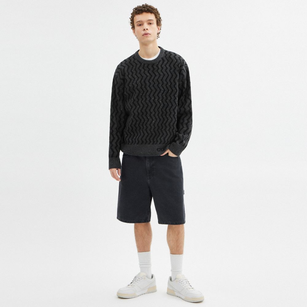 COACH®,Jacquard Sweater,Wool,Sweater,Pullover,Casual,Black,Scale View