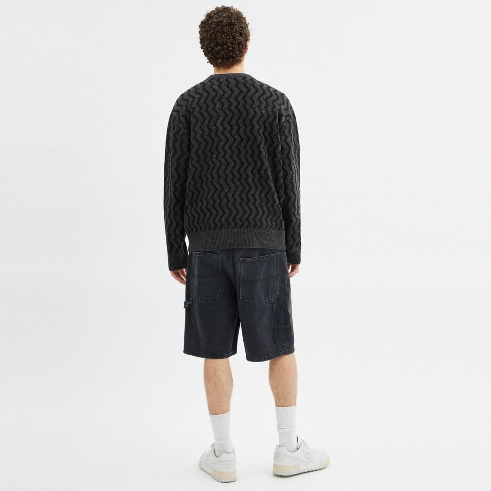 COACH®,Jacquard Sweater,Wool,Sweater,Pullover,Casual,Black,Scale View