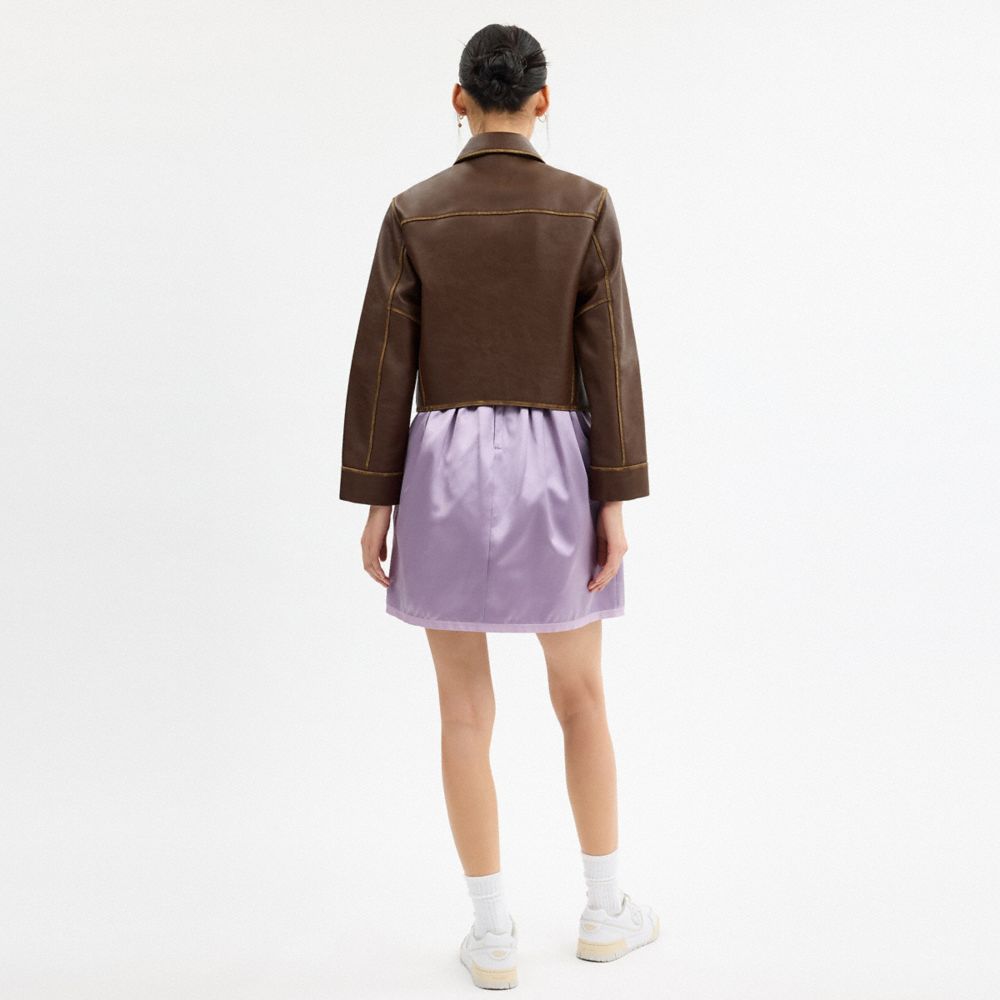 COACH®,Shrunken Leather Aviator Jacket,Cowhide,Leather,Day Party,Brown,Scale View