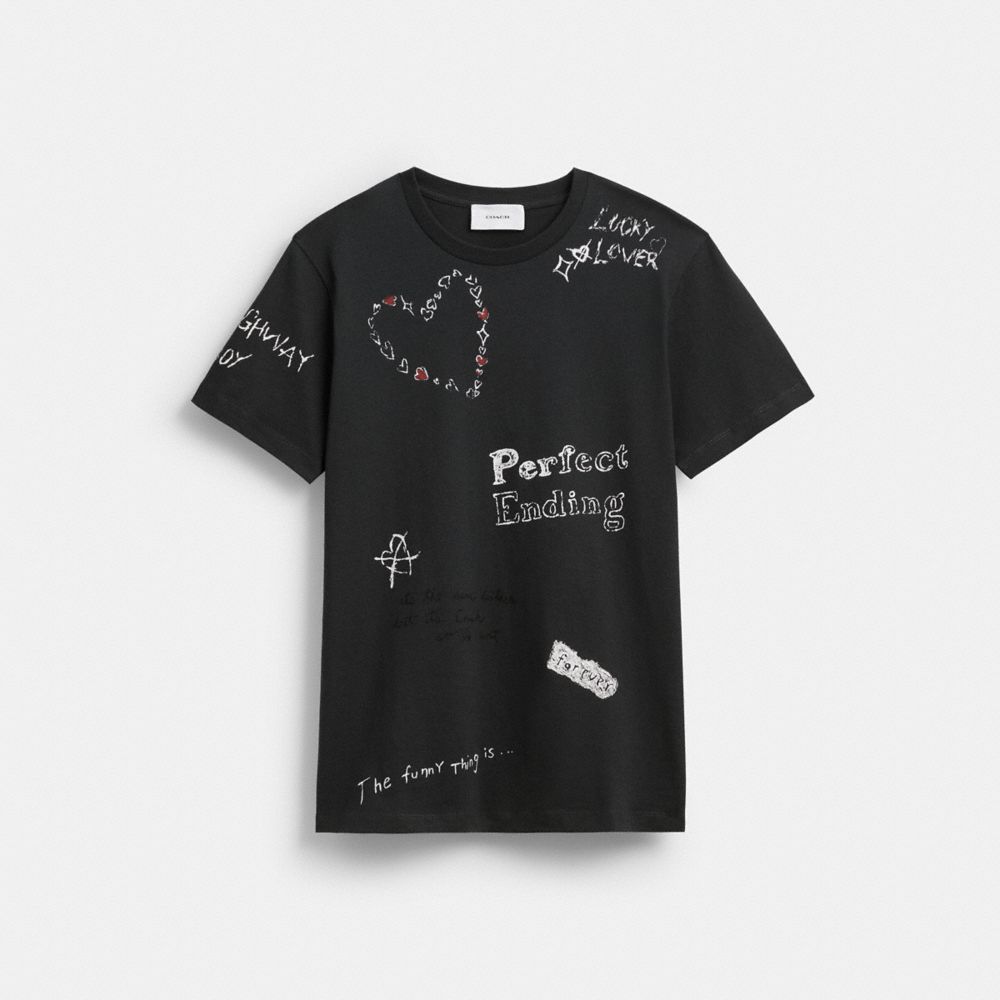 COACH®,Sketch Print T Shirt,Black,Front View image number 0