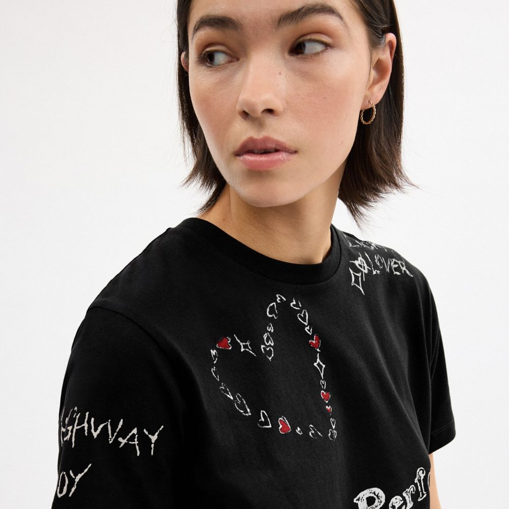 COACH®,Sketch Print T Shirt,Black,Detail View