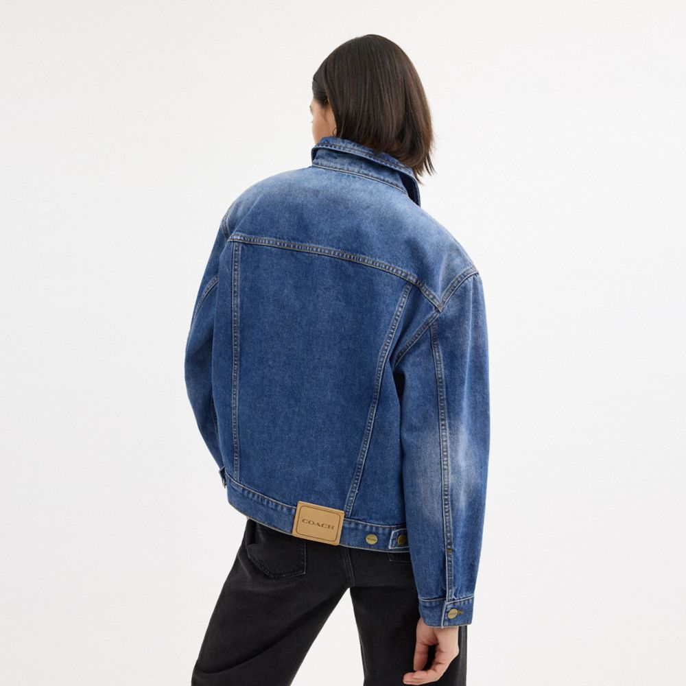COACH®,Heritage C Denim Trucker Jacket In Organic Cotton,Organic Cotton,Denim,Eco-Friendly,Casual,Blue,Scale View