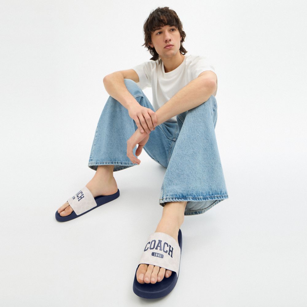 COACH®,Slide Sandal In Signature Canvas With Varsity Logo,,Detail View
