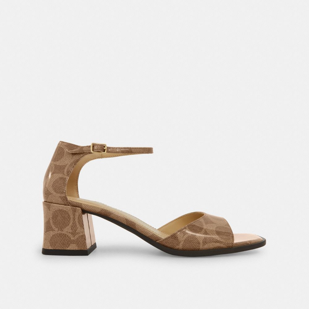COACH®,Block Heel Sandal In Signature Canvas,,Angle View