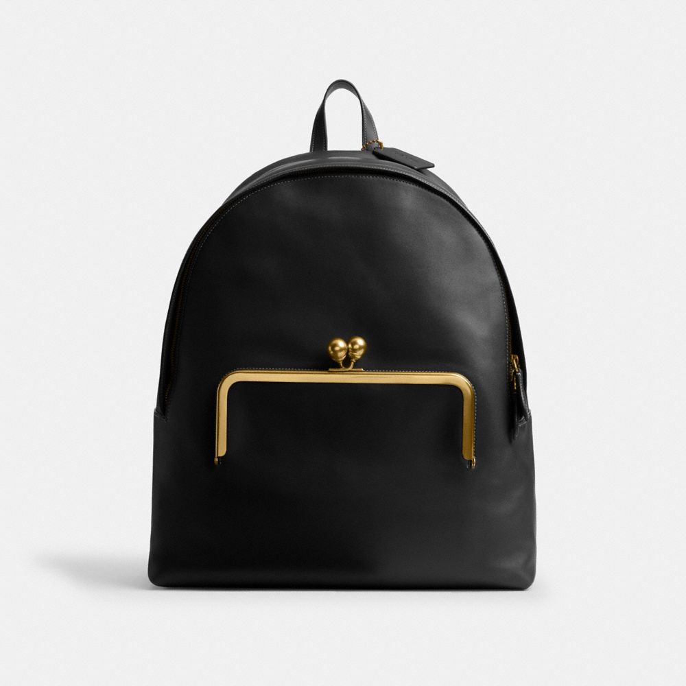 COACH®,Kisslock Frame Backpack,Black,Front View image number 0