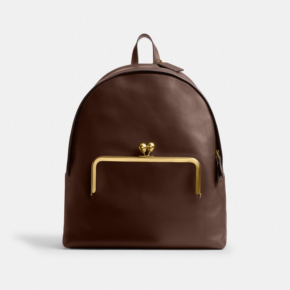 COACH®,Kisslock Frame Backpack,Brown,Front View image number 0