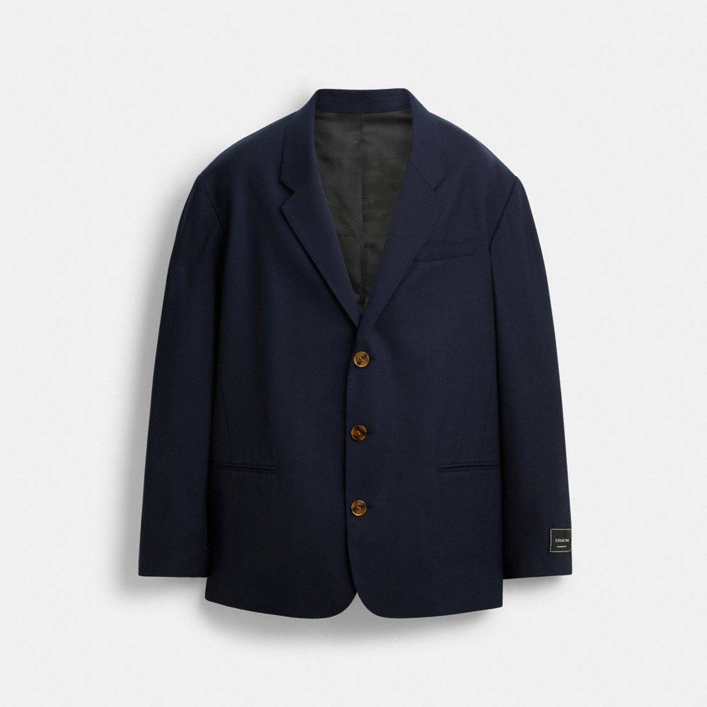 COACH®,Three Button Blazer,Navy,Front View