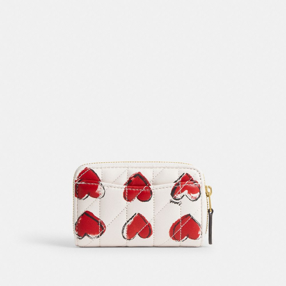 Coach Essential Small Zip Around Card Case With Quilting And Heart Print