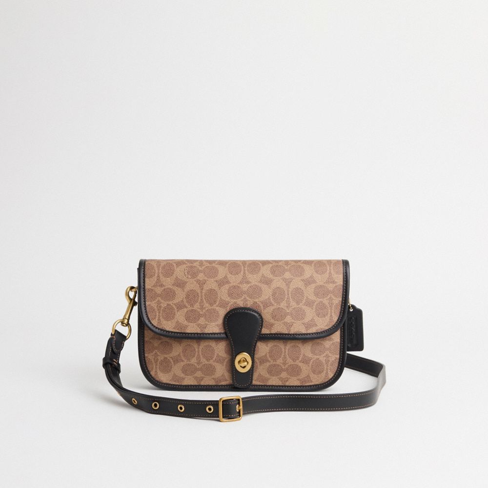 Coach Restored Turnlock Tab Messenger Bag In Signature Canvas In Brass/tan/black