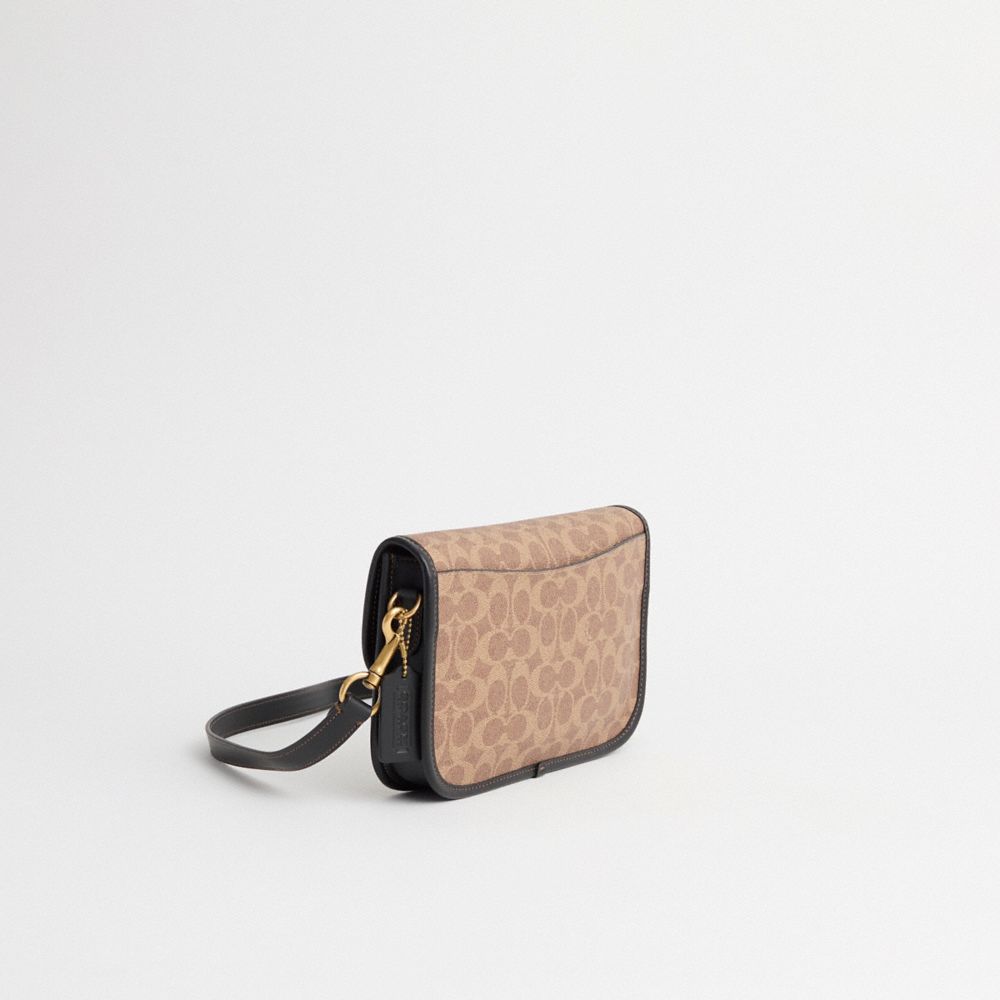 Coach Restored Turnlock Tab Messenger Bag In Signature Canvas In Brass/tan/black