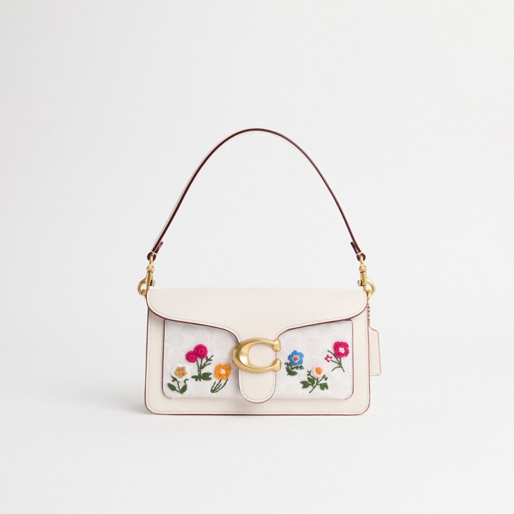 COACH®,Restored Tabby Shoulder Bag 26 In Signature Canvas With Floral Embroidery,,Front View