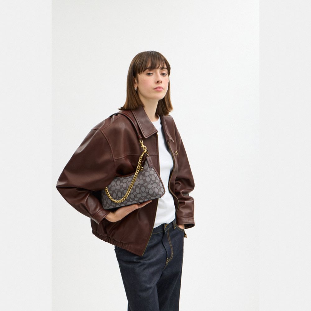 Coach Signature Jacquard Juliet Shoulder Bag 25 Oak Maple