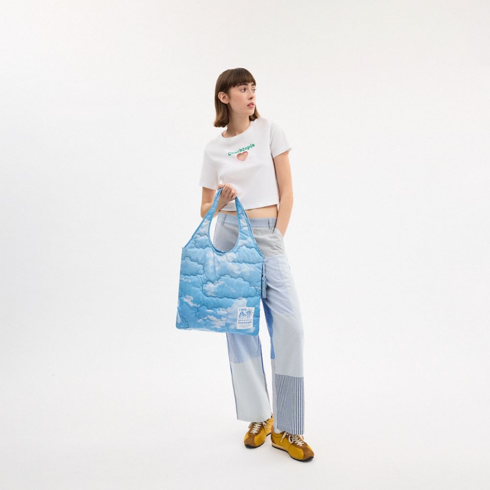 Coach Topia Loop Flache Tote Mit Steppung Und Wolkenprint