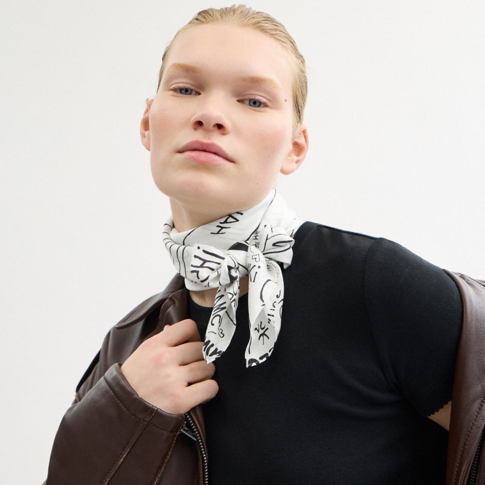 COACH®,Coach X Peanuts Newspaper Print Silk Square Scarf,,Detail View
