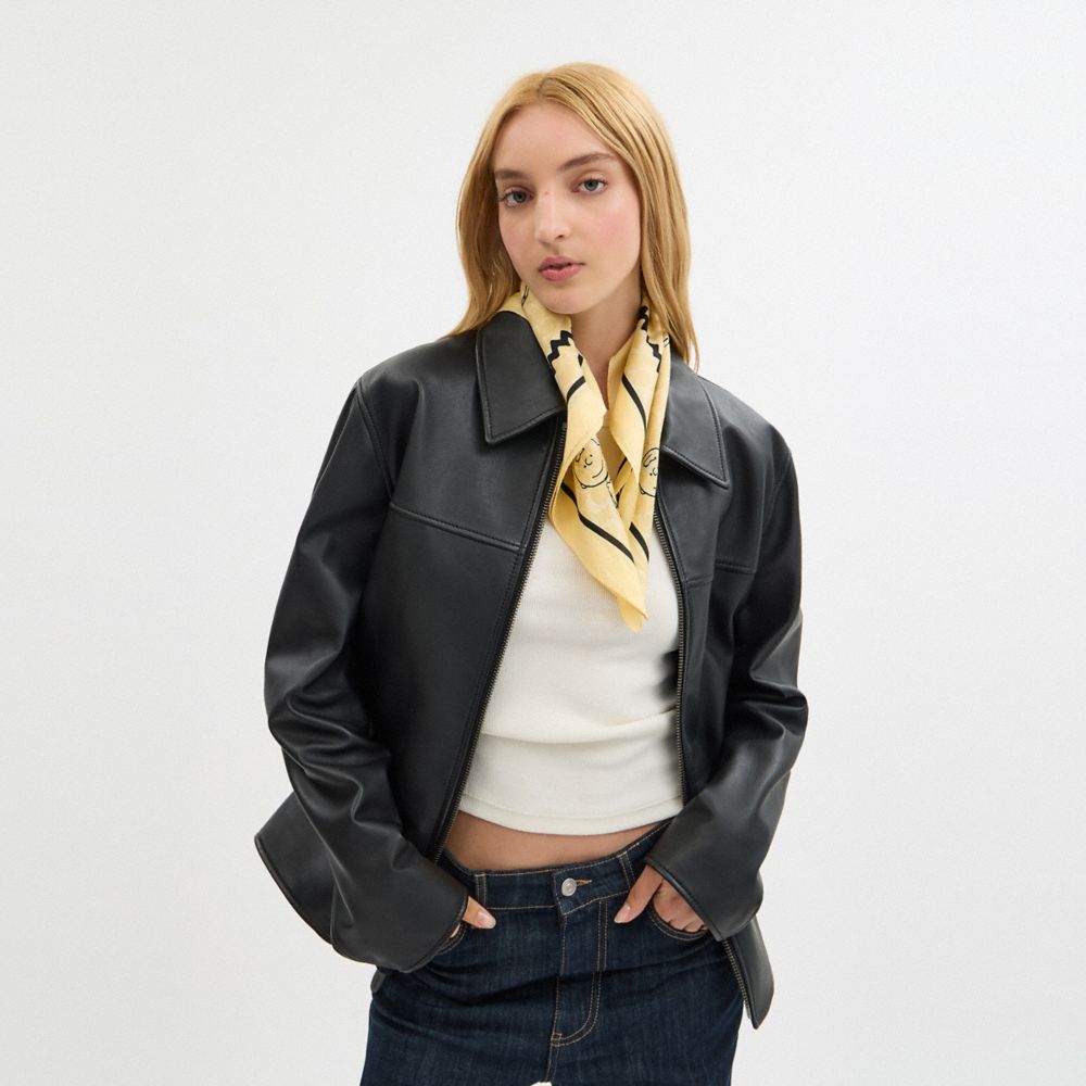 COACH®,Coach X Peanuts Signature Charlie Brown Print Bandana,Black,Detail View