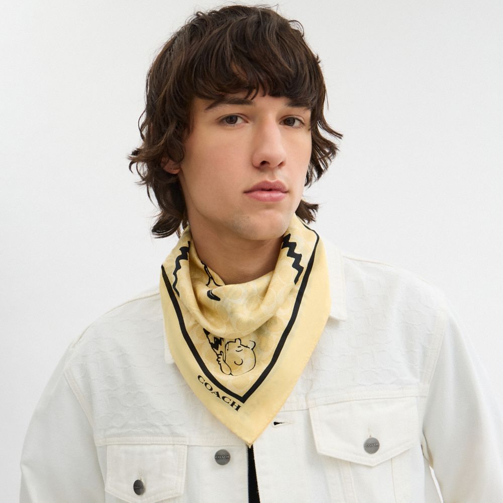 COACH®,Coach X Peanuts Signature Charlie Brown Print Bandana,Black,Angle View