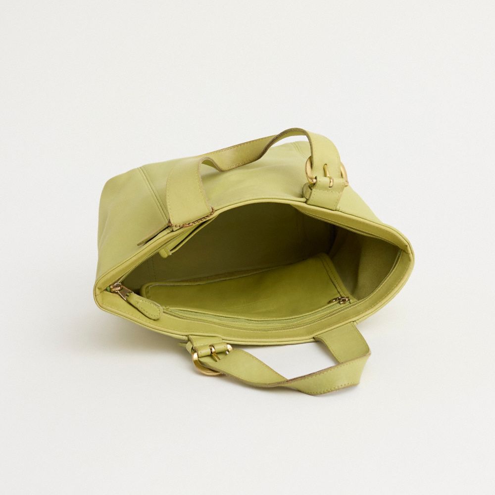 COACH®,Vintage Waverly Bag,Leather,Embossed,Logo,Casual,Green,Inside View,Top View