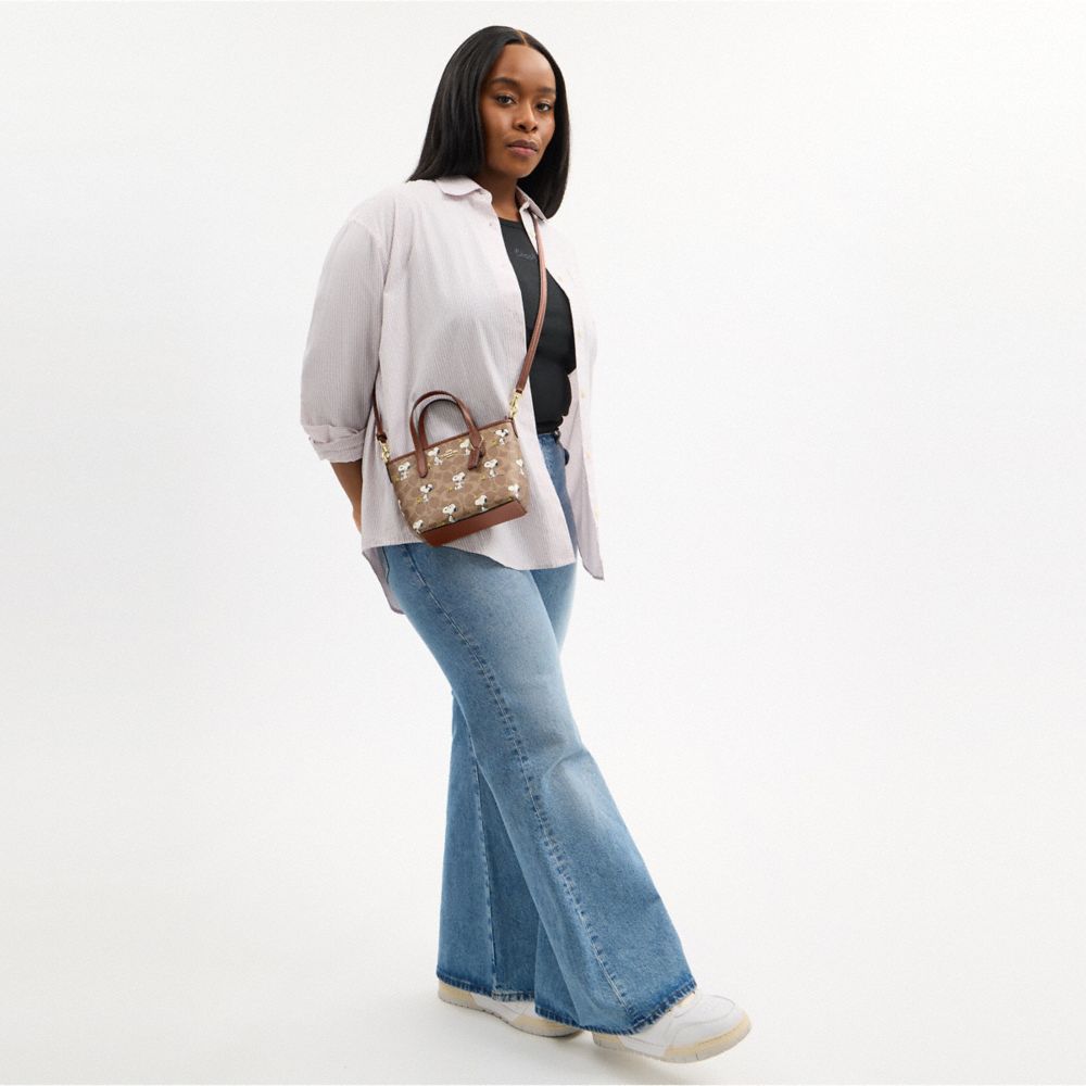 COACH®,Coach X Peanuts City Mini Tote Bag In Signature Canvas With Snoopy Print,