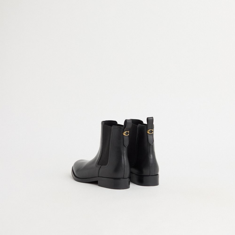 COACH®,Restored Maeve Bootie,Rubber,Leather,Chelsea Boots,Bootie,Pull Tab,Elastic Gore,Sustainable,Casual,Black,Back View