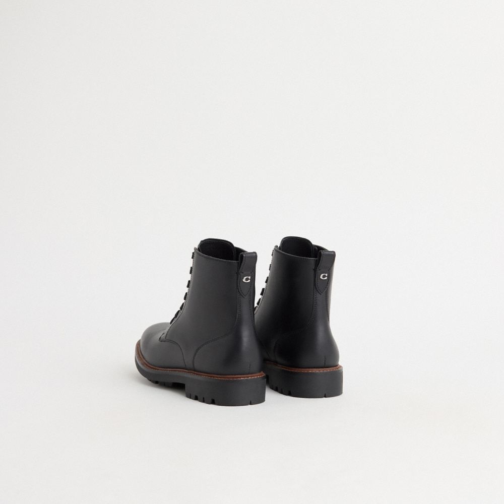 COACH®,Restored Lace Up Boot,Rubber,Leather,Combat,Boots,Casual,Black,Back View