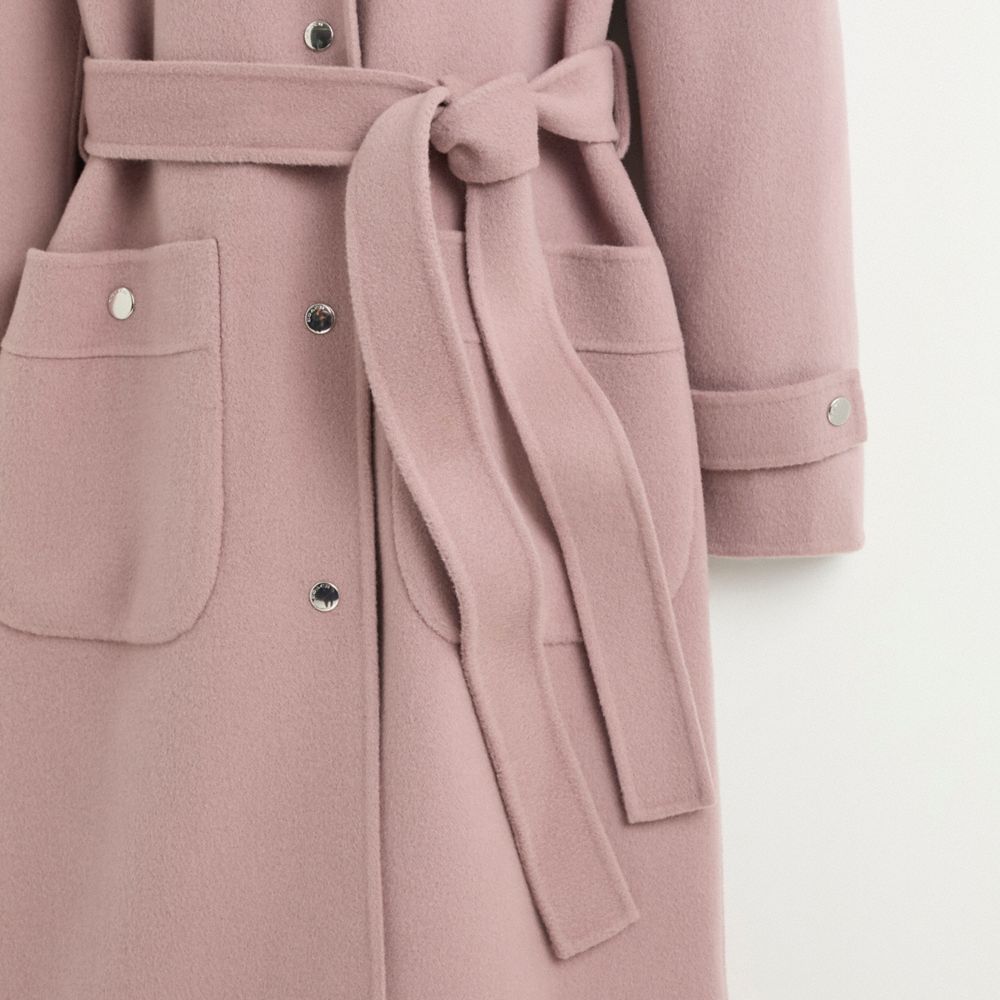 COACH®,Restored Double Face Midi Coat With Removable Shearling Collar,Cashmere,Wool,Top Coat,Button,Shearling,Tie Belt,Eco...,Blush,Scale View
