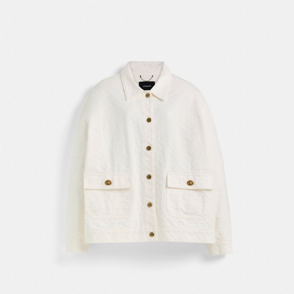 COACH®,Restored Signature Denim Jacket,Cotton,Denim,Eco-Friendly,Casual,Cream,Front View