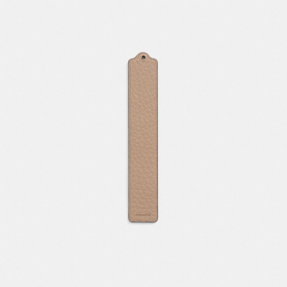 COACH®,Remade Leather Heat Crease Bookmark,Leather,Bookmark,Engraving,Scallop,Logo,Beige,Back View