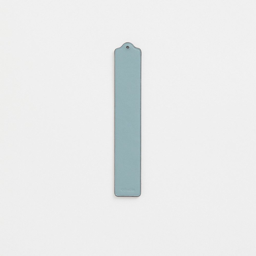 COACH®,Remade Leather Heat Crease Bookmark,Leather,Bookmark,Engraving,Scallop,Logo,Blue,Back View