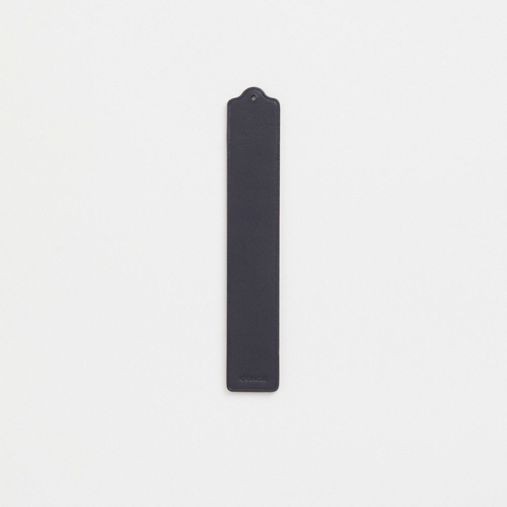 COACH®,Remade Leather Heat Crease Bookmark,Leather,Bookmark,Scallop,Logo,Engraving,Black,Back View